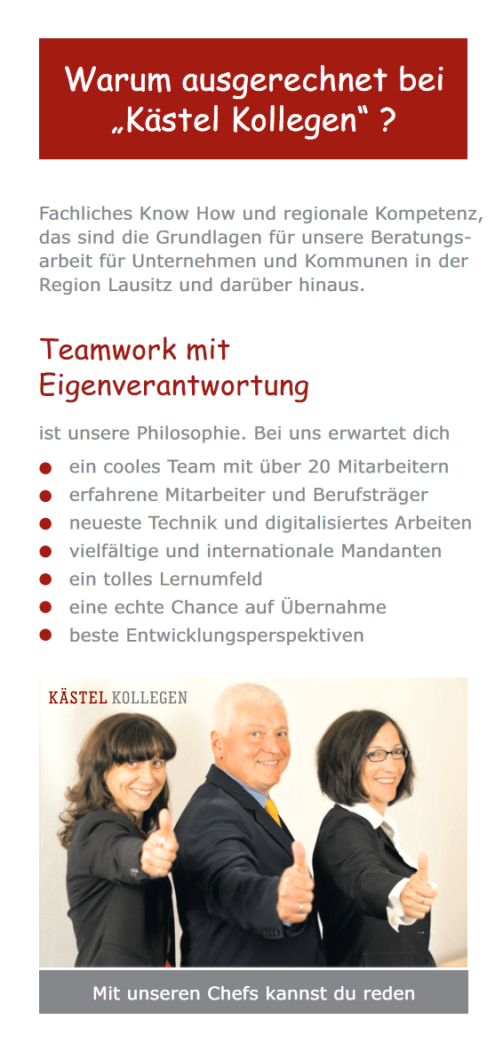 Ausbildungsflyer: Warum ausgerechnet bei "Kästel Kollegen"?