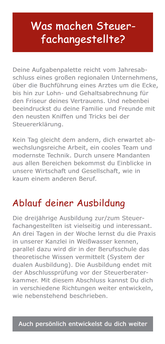 Ausbildungsflyer: Was machen Steuerfachangestellte?