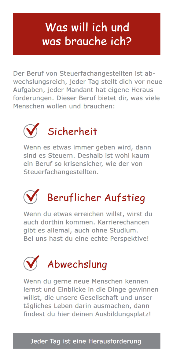 Ausbildungsflyer: Was will ich und was brauche ich?